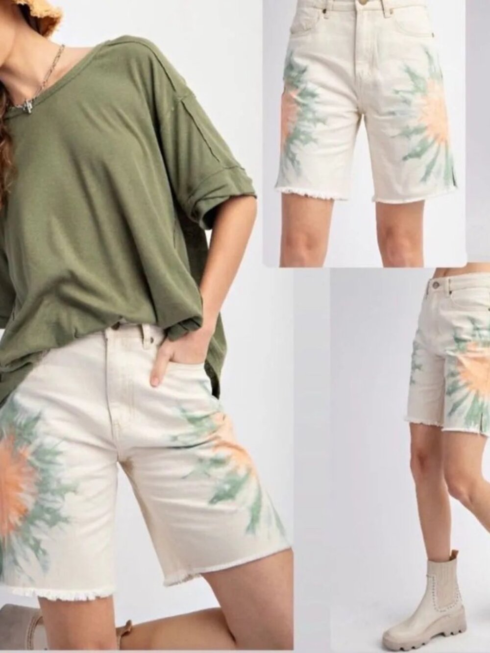 NWT: Easel Sunburst Tie Dye Denim Bermuda Shorts Sizes: Small, Medium and Large